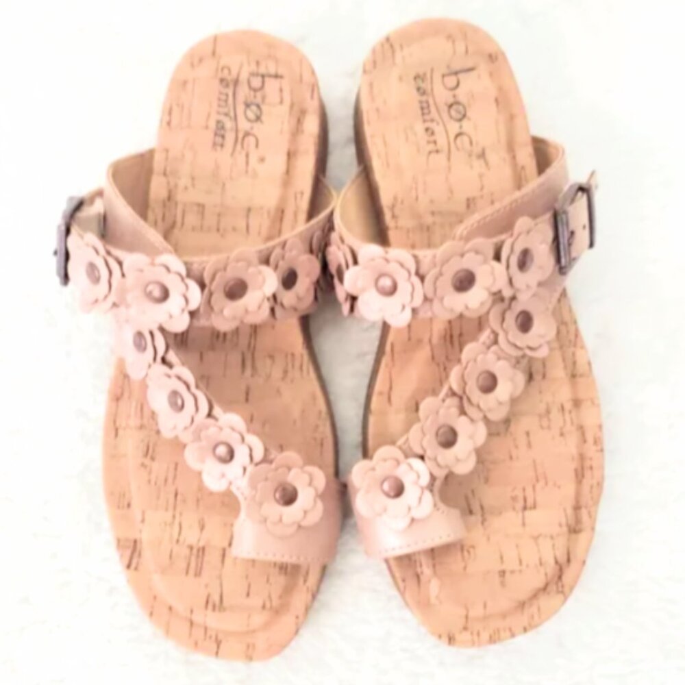 Brand New Women's B.O.C metallic toe loop floral slip-on sandals